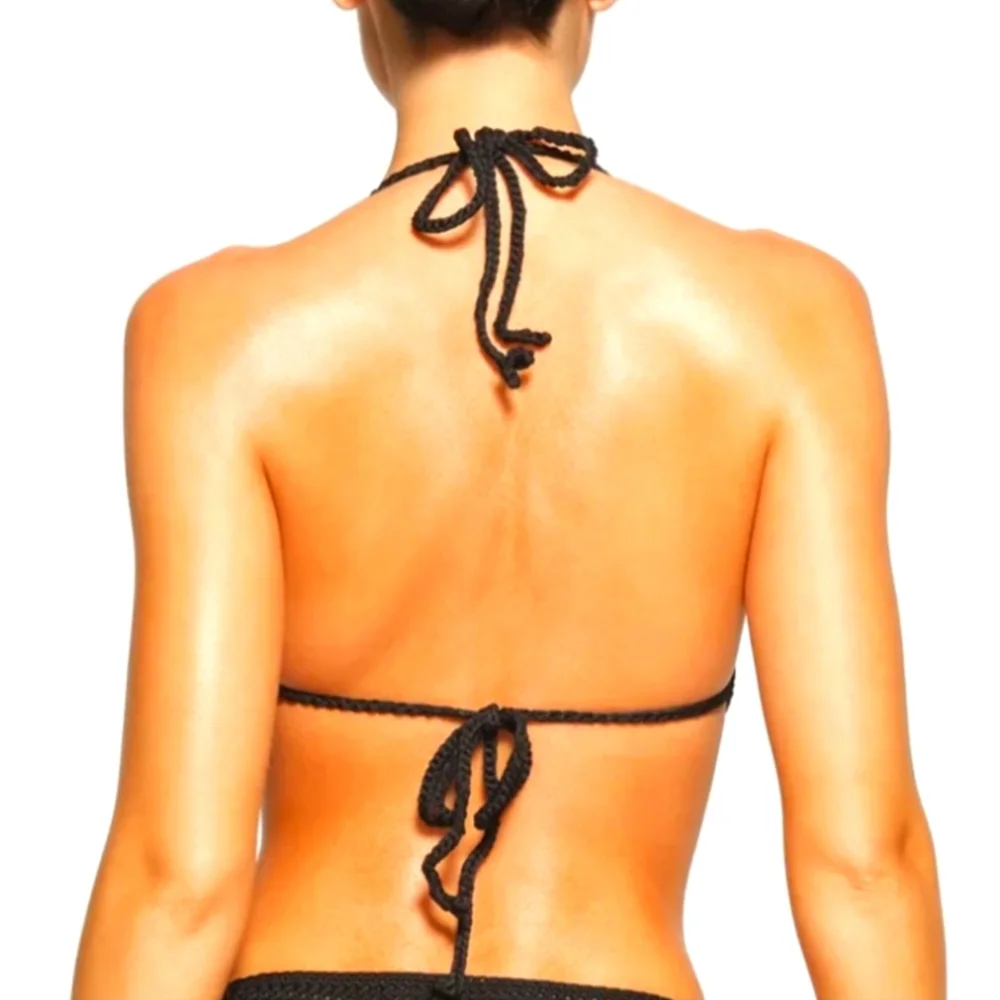 NWT SKIMS Crochet Swim Handkerchief Top Black ONYX 2X 3X